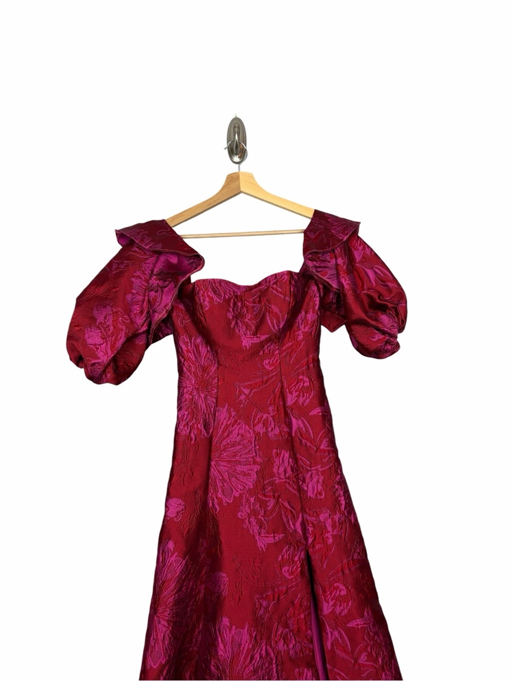 Azazie One-Shoulder Fuchsia Floral Jacquard Gown - Picture 2 of 4